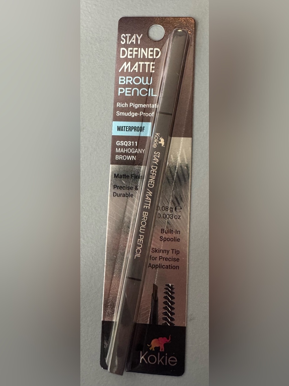 Kokie Stay Defined Matte Brow Pencil  waterproof Mahogany Brown smudge proof